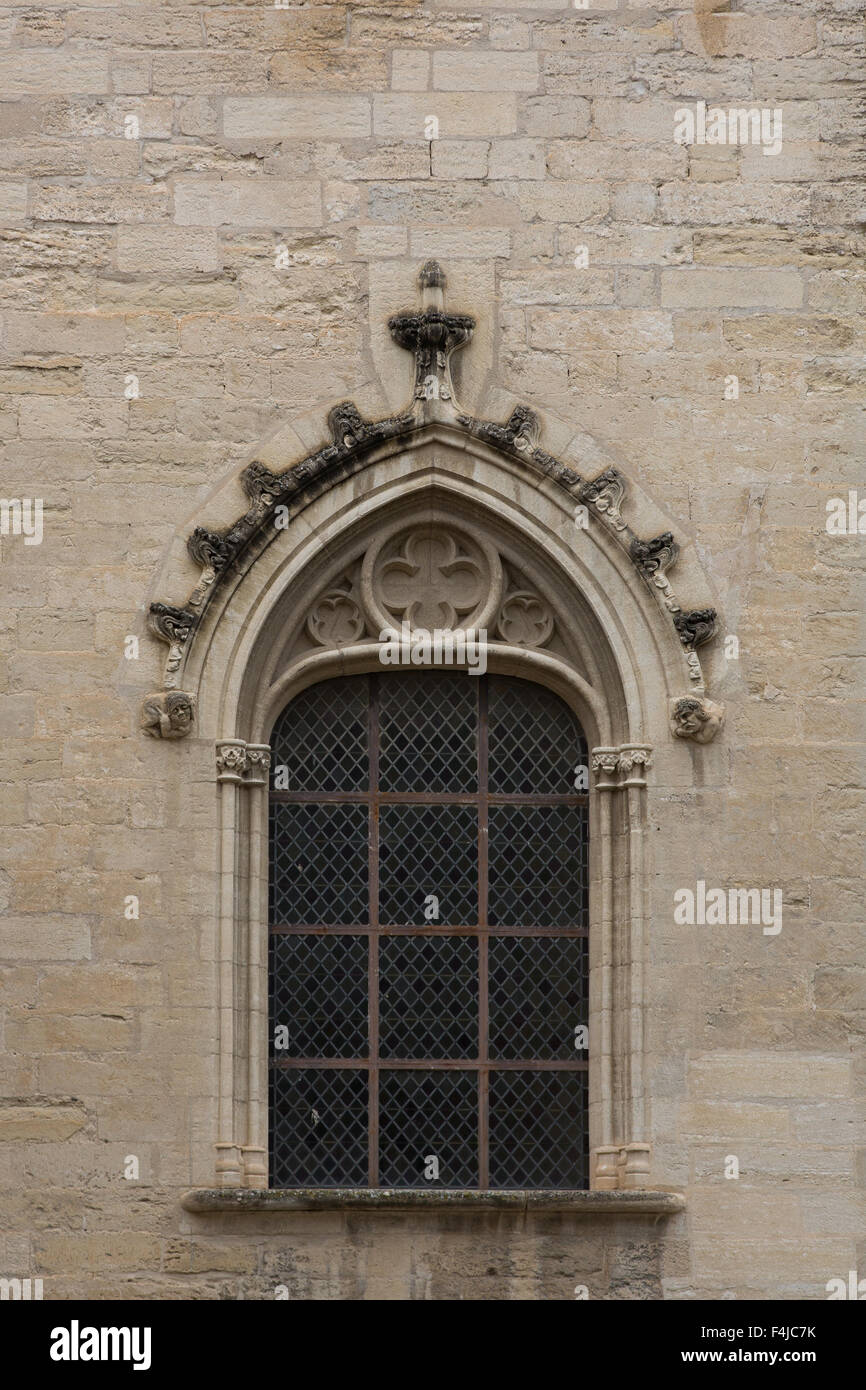 Fenster im Innenhof des Papstpalastes in Avignon Foto Stock