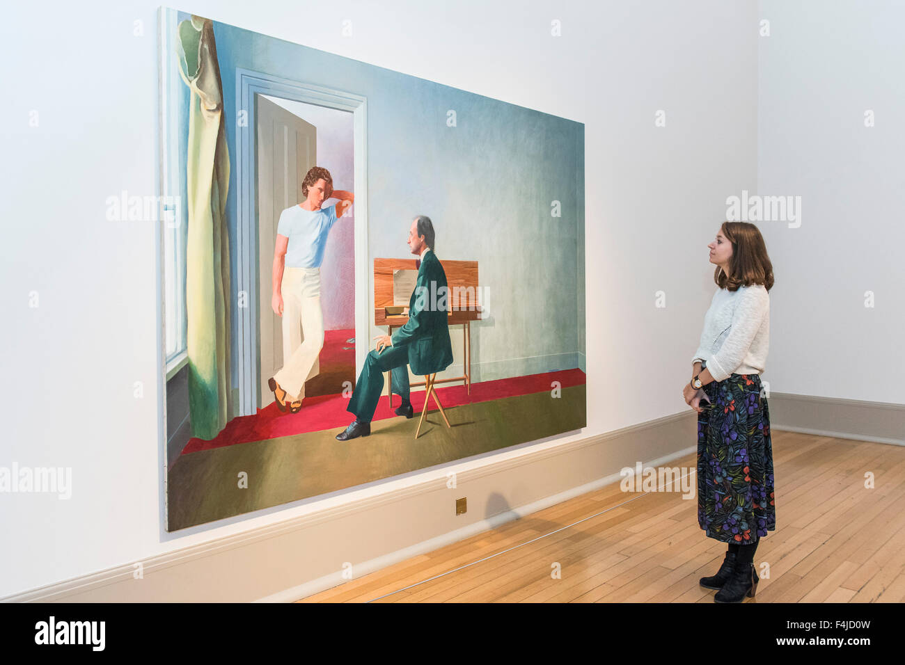 Londra, Regno Unito. Xix oct, 2015. David Hockney ritratto dell 'George Lawson e Wayne Sleep 1972-5' va sul display per la prima volta nel Regno Unito oggi. Si tratta di un nuovo display libero dell'artista ritratti doppi al Tate Britain. Credito: Guy Bell/Alamy Live News Foto Stock