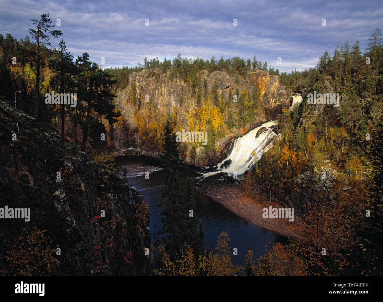 Colore di autunno immagine in orizzontale la Lapponia natura nessun popolo all'aperto Scandinavia Svezia cascate di acqua deserto Foto Stock
