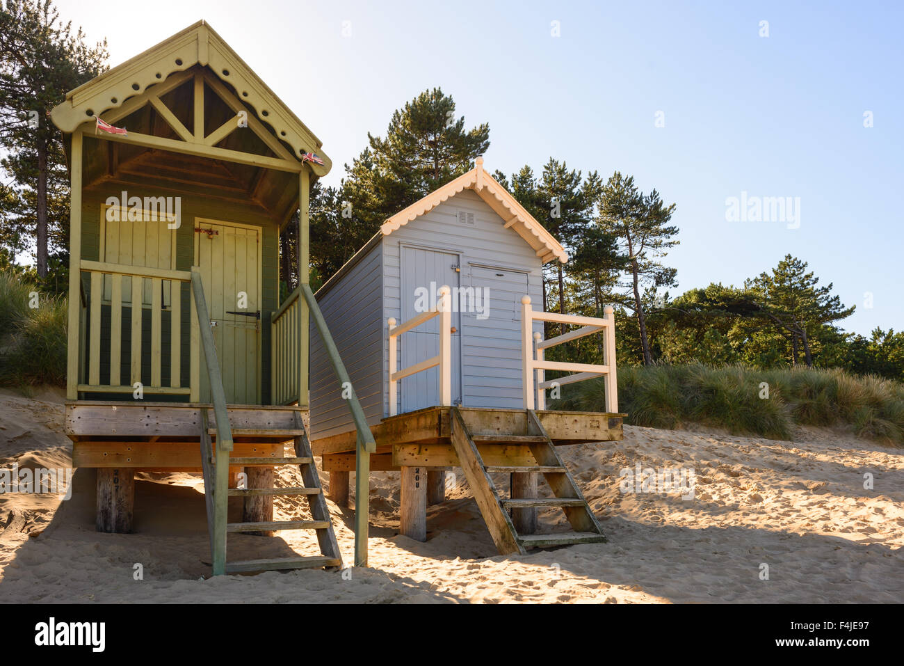 Pittoresca spiaggia di capanne a Wells-Next-The-Sea, NORFOLK REGNO UNITO Foto Stock
