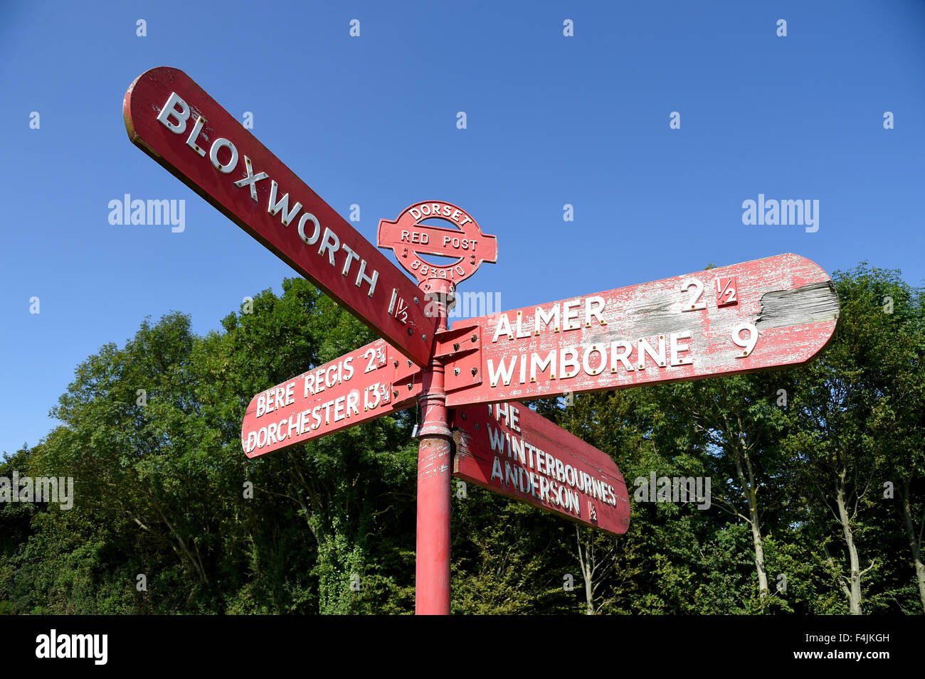 Red dito post nel Dorset, in Gran Bretagna, Regno Unito Foto Stock