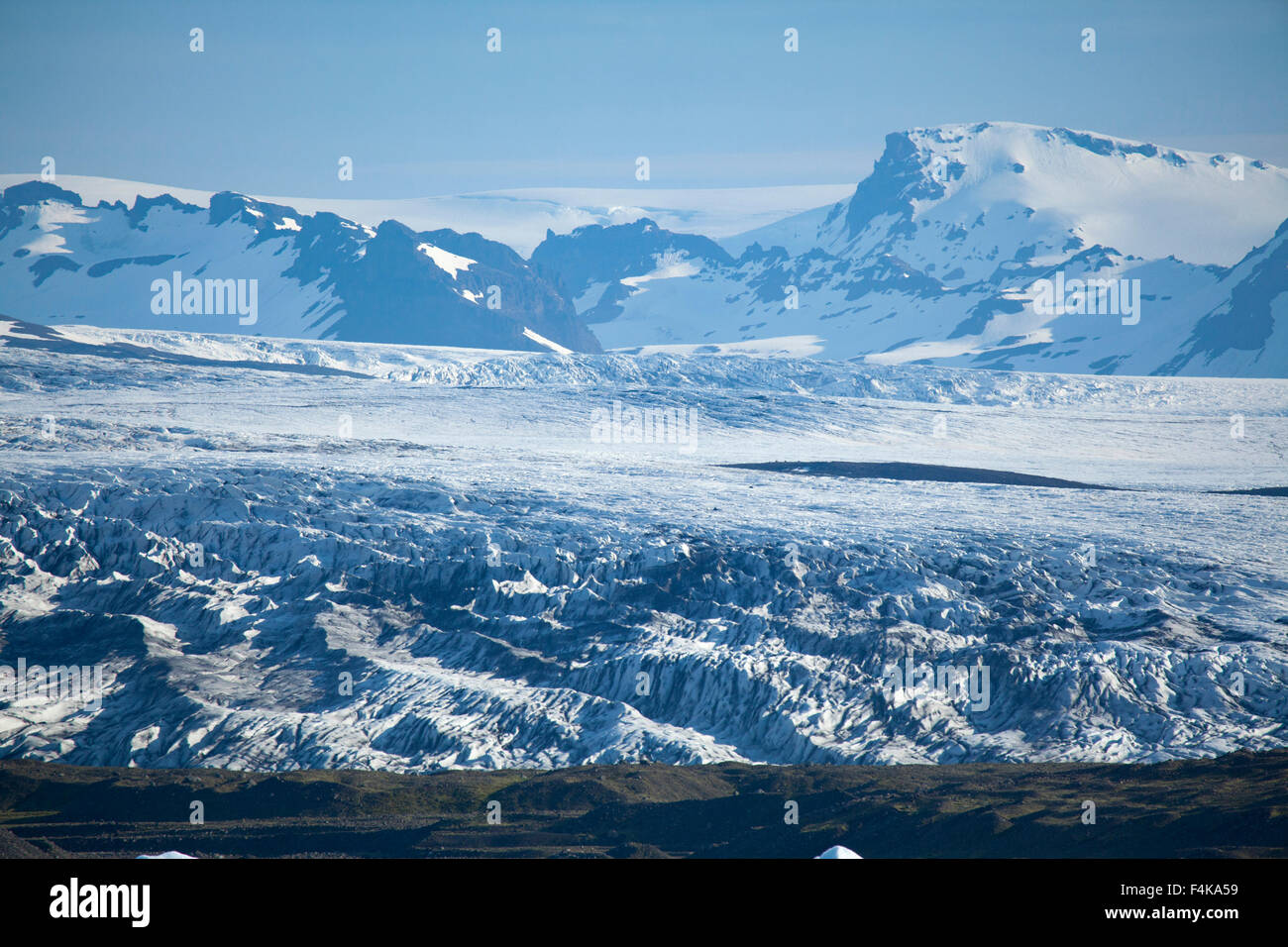 Ghiacciaio Fjallsjokull, una propaggine del Vatnajokull tappo di ghiaccio. Vatnajokull National Park, Sudhurland, Islanda. Foto Stock