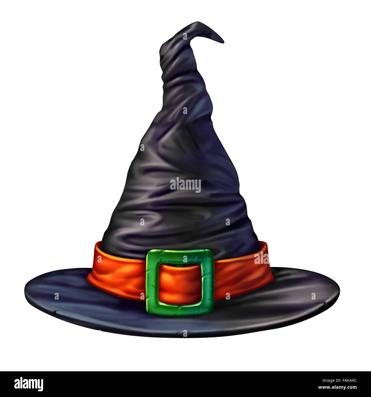 Strega hat isolato su uno sfondo bianco come un mistico spooky dimensionale testa nera indumento per uno stregone o maga halloween elemento grafico di una stagione carattere magico. Foto Stock