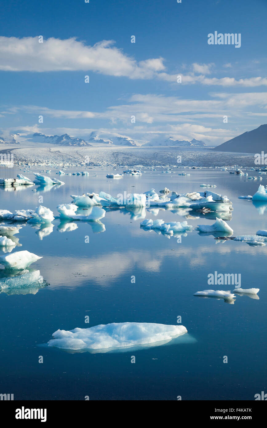 Iceberg di Jokulsarlon laguna, al di sotto del ghiacciaio Breidamerkurjokull. Vatnajokull National Park, Sudhurland, Islanda. Foto Stock