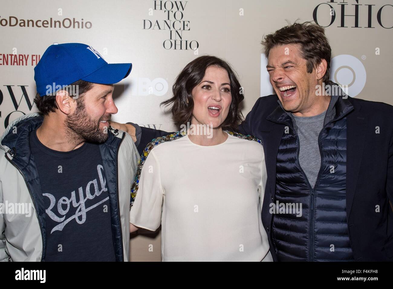 New York, NY, STATI UNITI D'AMERICA. Xix oct, 2015. Paul Rudd, Alexandra Shiva, Jason Blum presso gli arrivi per come ballare in Ohio Premiere, Time Warner Center di New York, NY Ottobre 19, 2015. Credito: Steven Ferdman/Everett raccolta/Alamy Live News Foto Stock