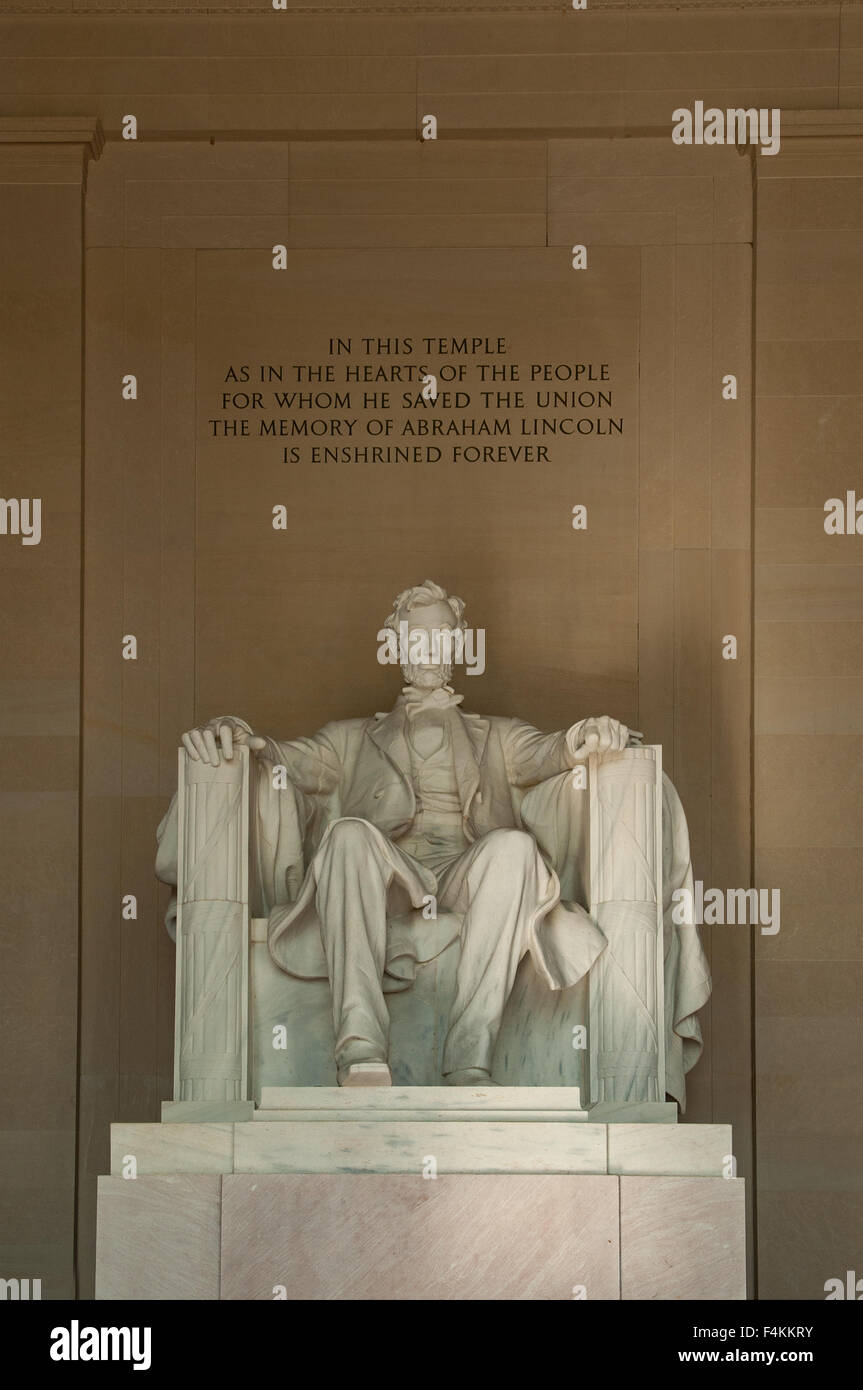 Abraham Lincoln statua, Lincoln Memorial Building, Washington DC, Stati Uniti d'America Foto Stock