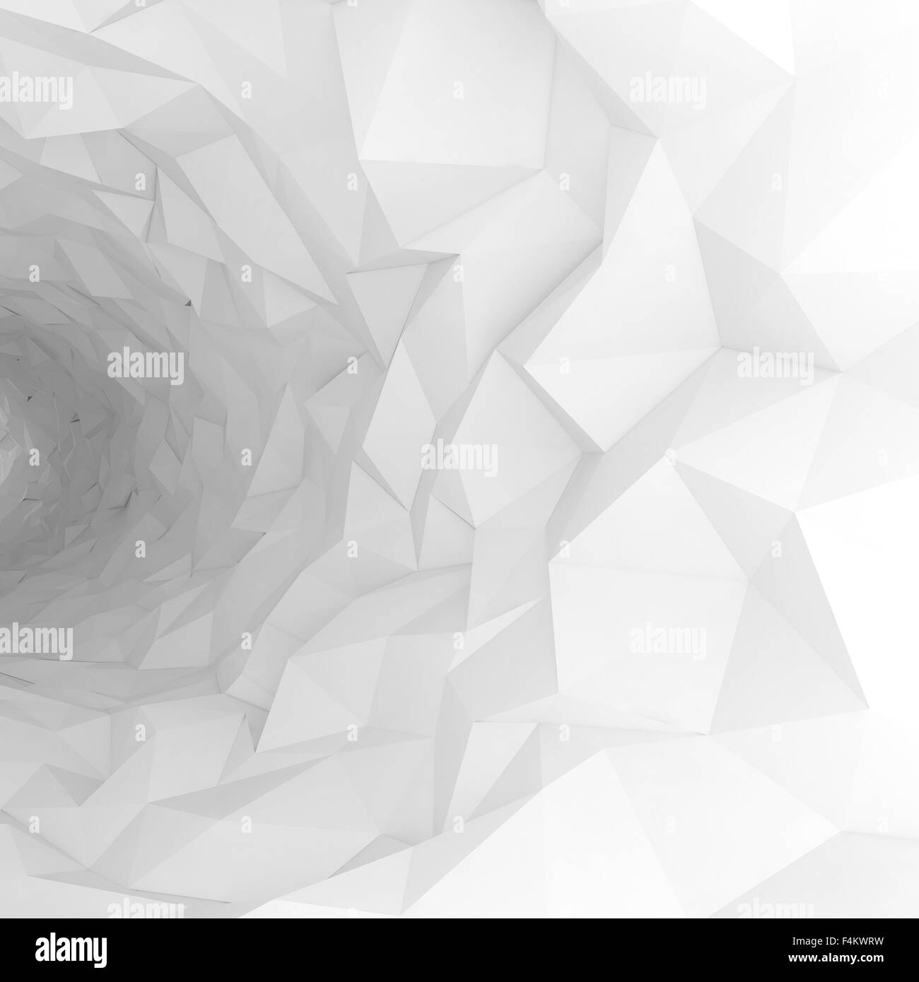 Tornitura tunnel bianco interno con caotica superficie poligonale. Digitali 3d illustrazione Foto Stock