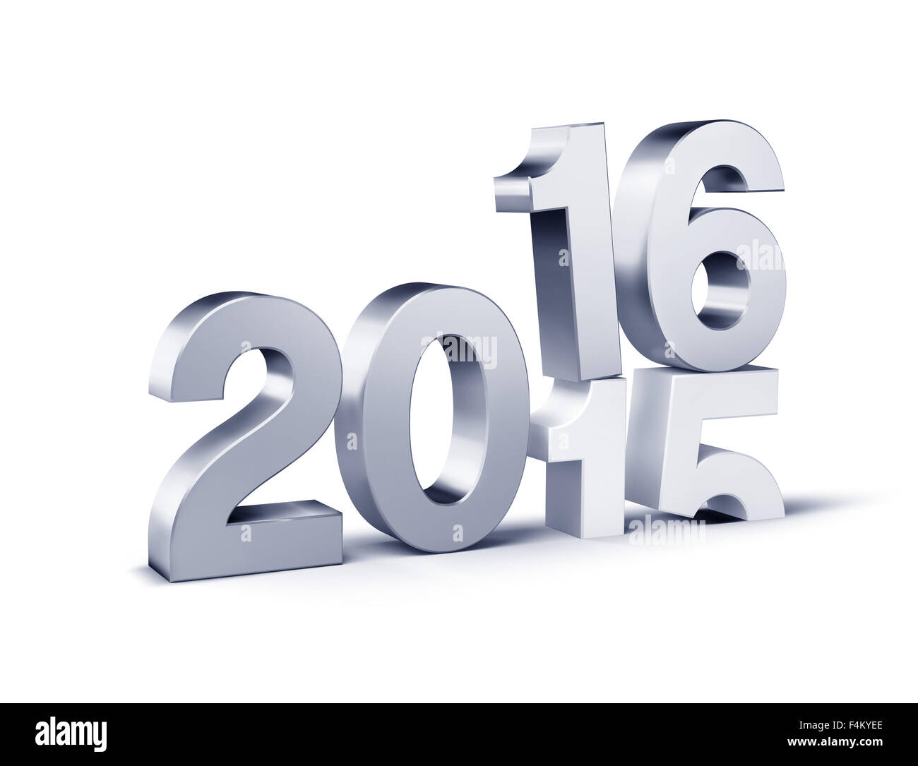 3D Anno nuovo argento 2016 oltre 2015 isolato su bianco Foto Stock