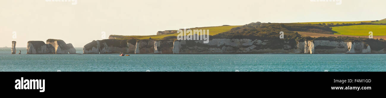 Old Harry Rocks e sua moglie, chalk costa, Poole Bay, Regno Unito Foto Stock