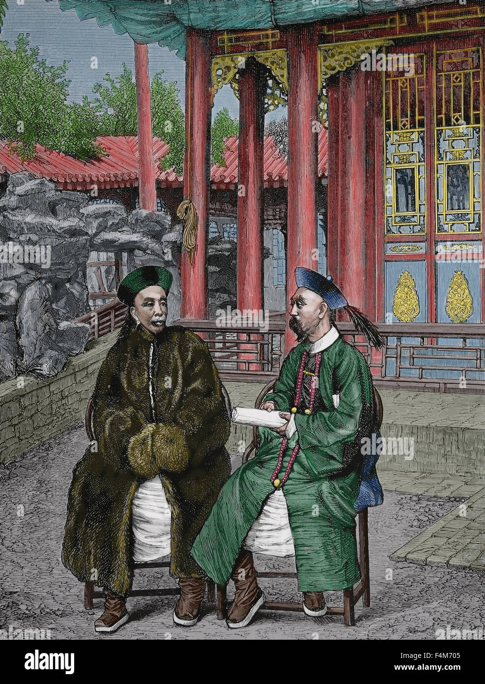 Asia. Cina. Alta funzionari cinesi, 1900. Incisione del XIX secolo. Colore. Foto Stock