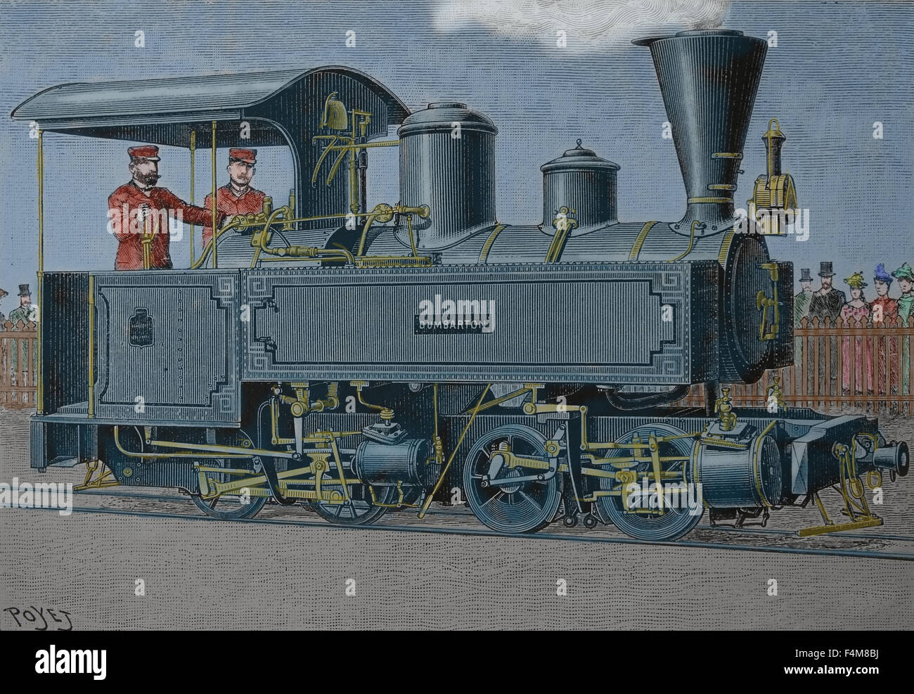Locomotiva a vapore. Xix secolo. Incisione. Colorazione successiva. Foto Stock