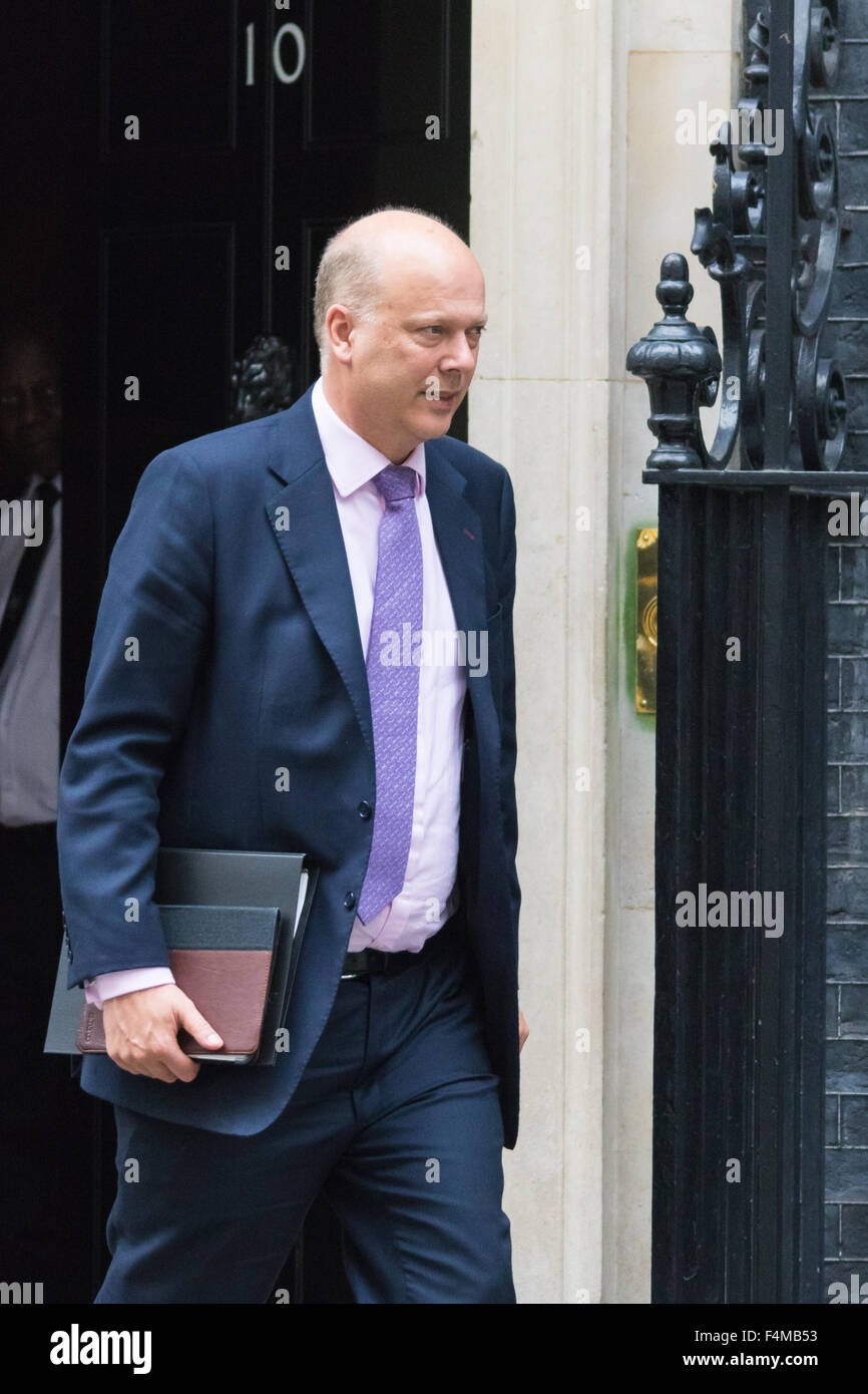 A Downing Street, Londra, 20 ottobre 2015. Leader di Commons Chris Grayling lascia 10 Downing Street dopo aver frequentato il settimanale riunione del gabinetto. Credito: Paolo Davey/Alamy Live News Foto Stock