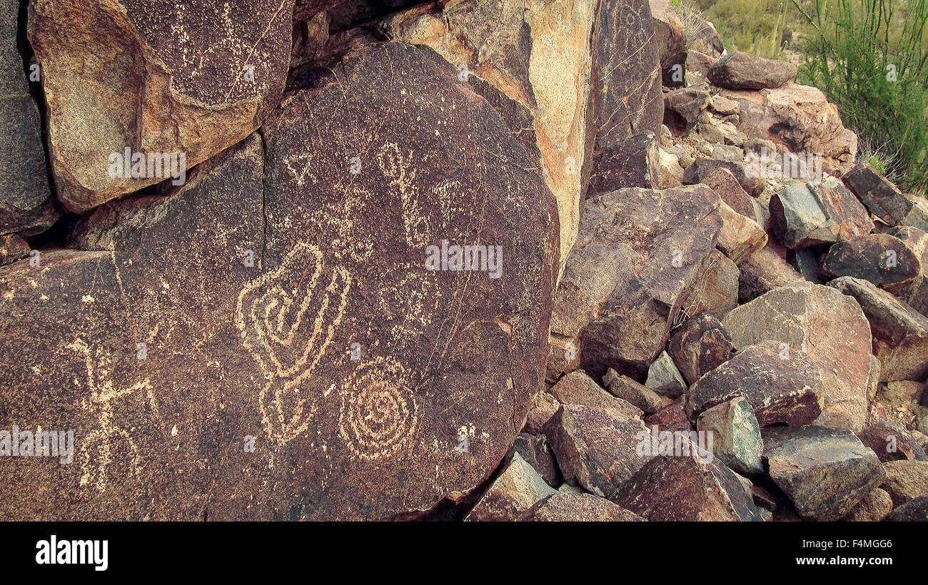 Signal Hill petroglifi Parco nazionale del Saguaro, Arizona Foto Stock