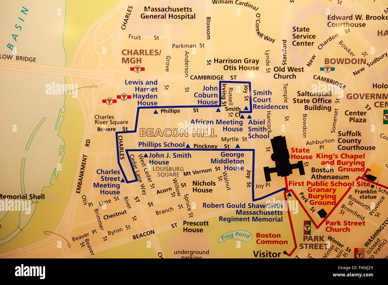 Close up della mappa di Boston Black Heritage Trail in Faneuil Hall, Boston, Massachusetts, STATI UNITI D'AMERICA Foto Stock