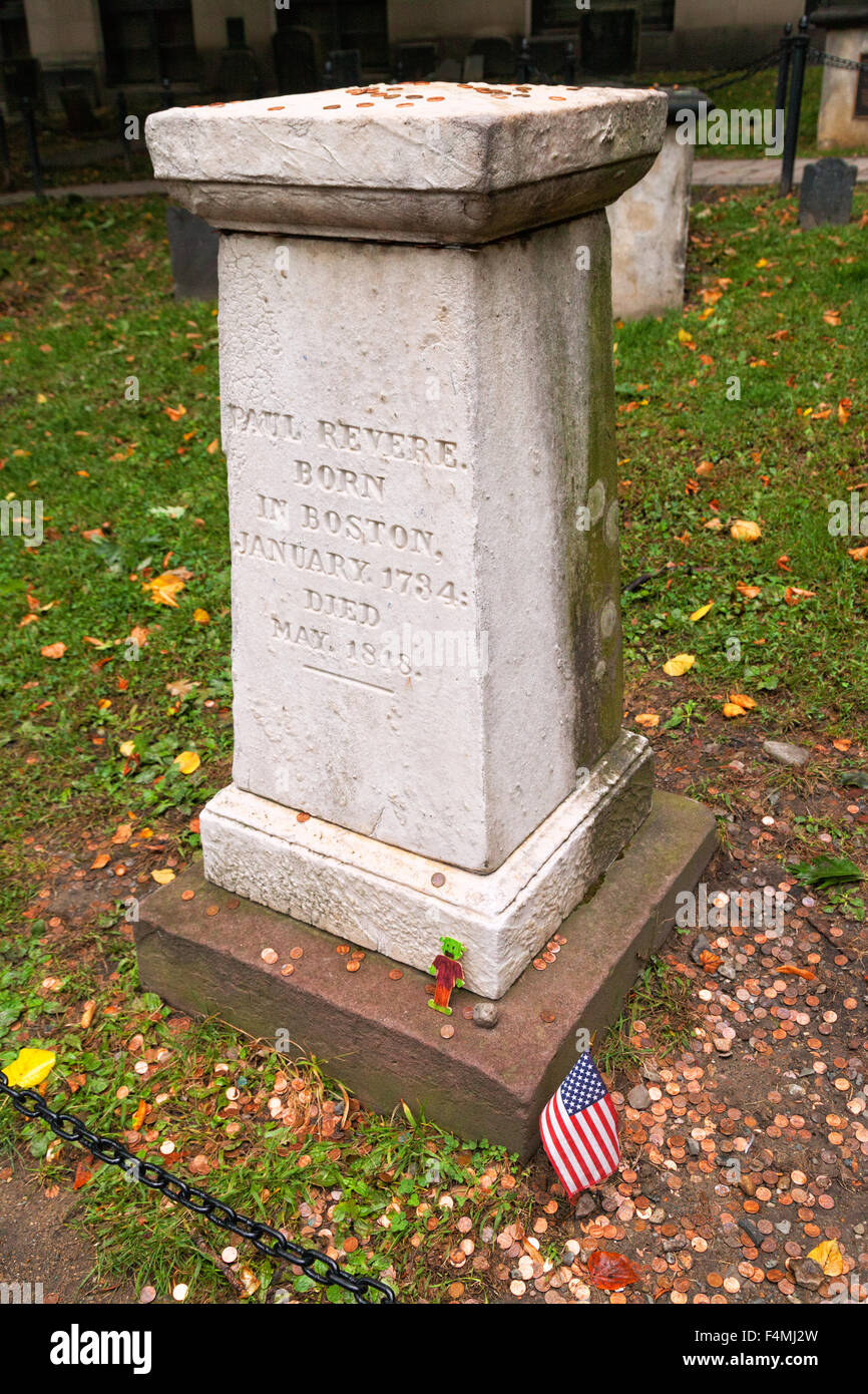 Il memoriale di Paul Revere, il vecchio granaio di seppellimento di massa, Boston Freedom Trail, Boston Massachusetts, STATI UNITI D'AMERICA Foto Stock