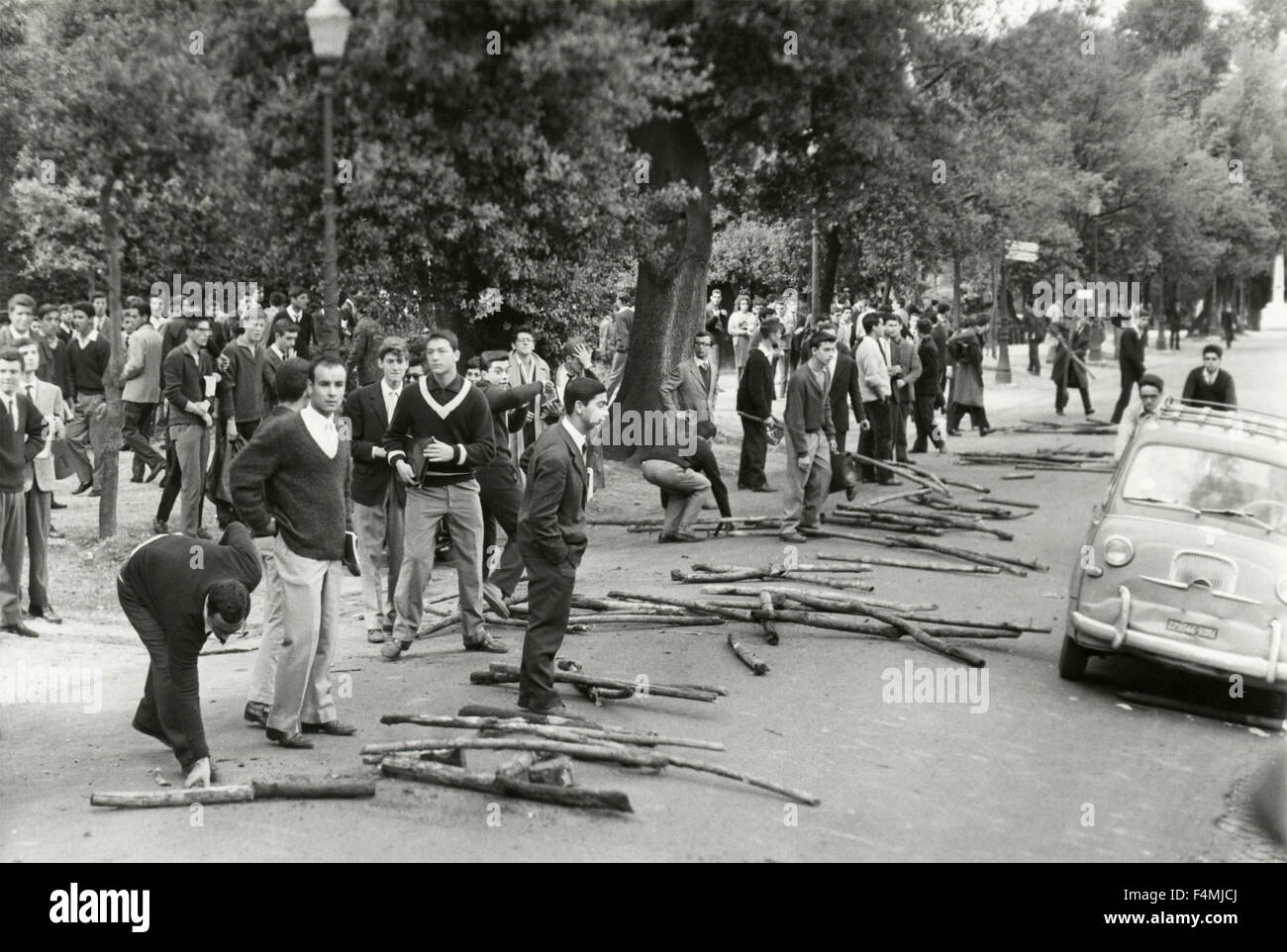 Le proteste del 1968 a Valle Giulia, roma, Italia Foto Stock