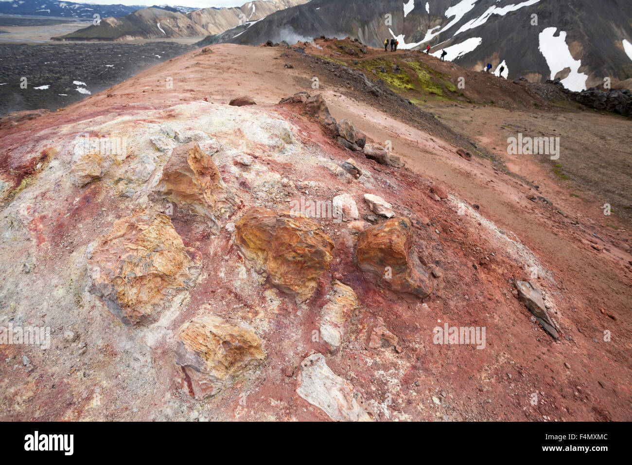 Vulcanica di depositi di minerali a Landmannalaugar, Sudhurland, Islanda. Foto Stock