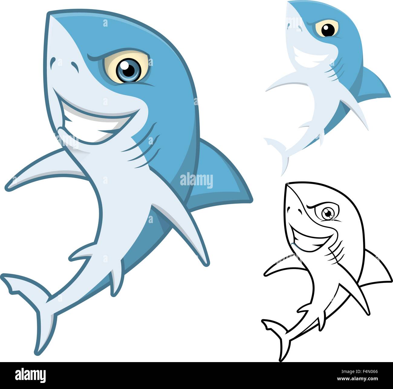 Alta qualità Shark personaggio dei fumetti includono design piatto e Line Art versione Illustrazione Vettoriale