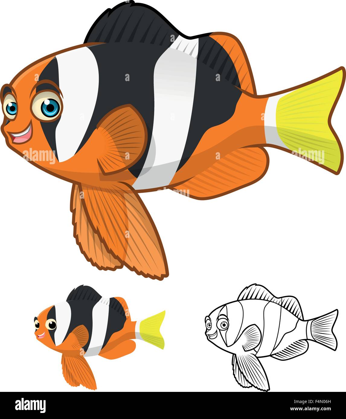 Alta qualità Limanda Clownfish personaggio dei fumetti includono design piatto e Line Art versione Illustrazione Vettoriale