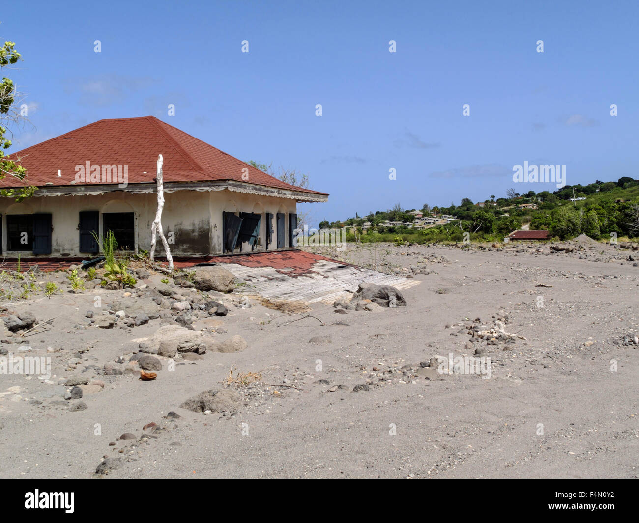 Montserrat, dei Caraibi. Zona C di città capitale Plymouth distrutto da 1995 eruzioni. Foto Stock