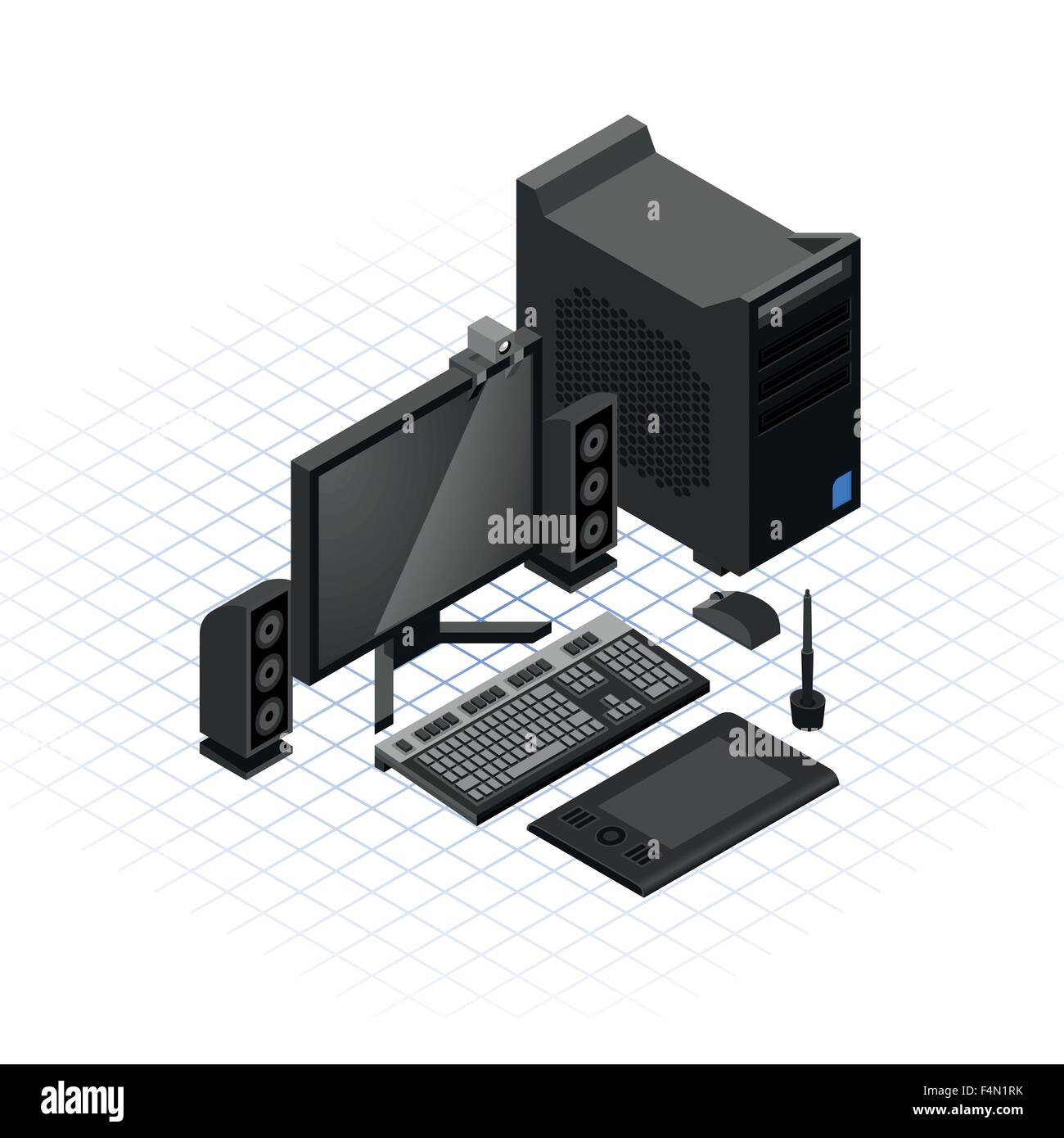 Isometrica Computer desktop impostato Illustrazione Vettoriale