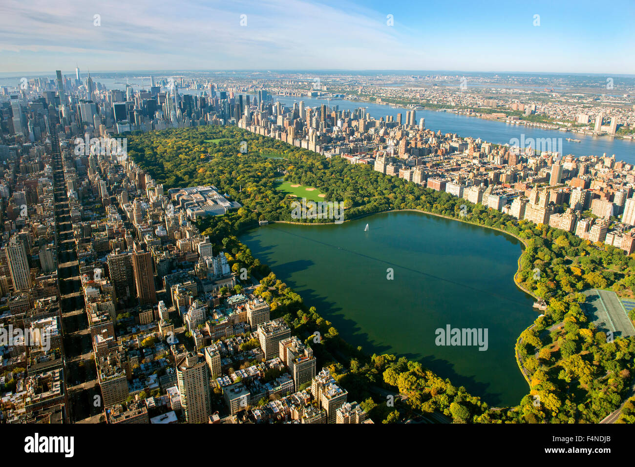 Ripresa aerea di Manhattan e il Central Park da East Harlem, New York STATI UNITI D'AMERICA Foto Stock