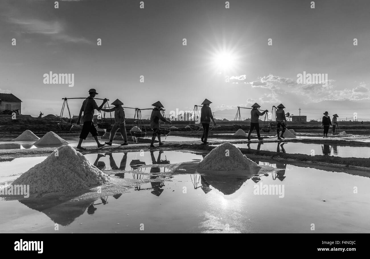 Gruppo sale sale di agricoltori gravano sulle saline Foto Stock