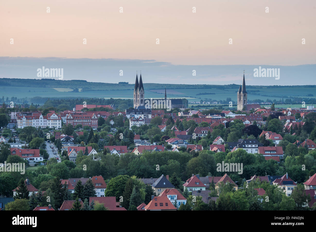 Germania, Sassonia-Anhalt, Halberstadt con il Duomo di sera Foto Stock