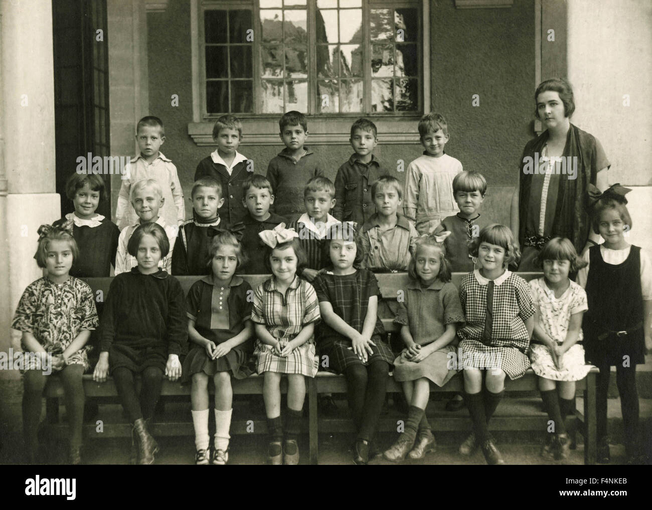 Fotografia di classe scolastica, Ginevra, Svizzera Foto Stock