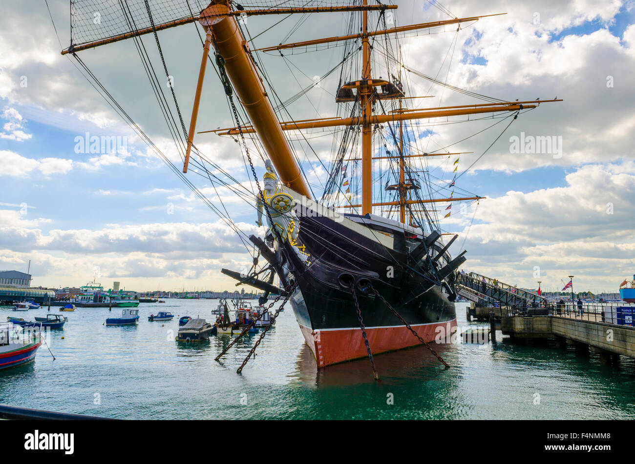 Il ferro vittoriano mondati guerriero HMS a Portsmouth Historic Dockyard, Hampshire, Inghilterra. Foto Stock