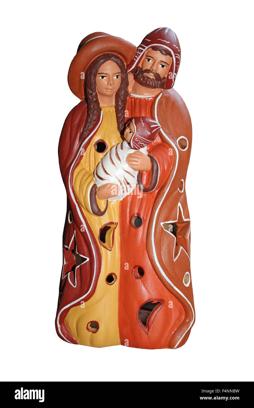 Peruviano di Ceramiche Maria e Giuseppe e il Bambino Gesù Foto Stock