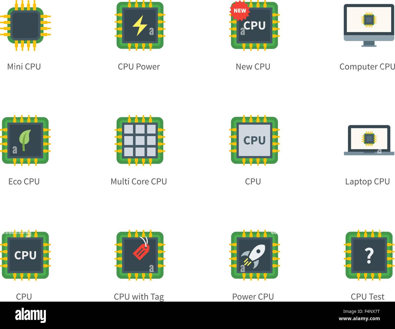 Cpu le icone a colori su sfondo bianco Illustrazione Vettoriale