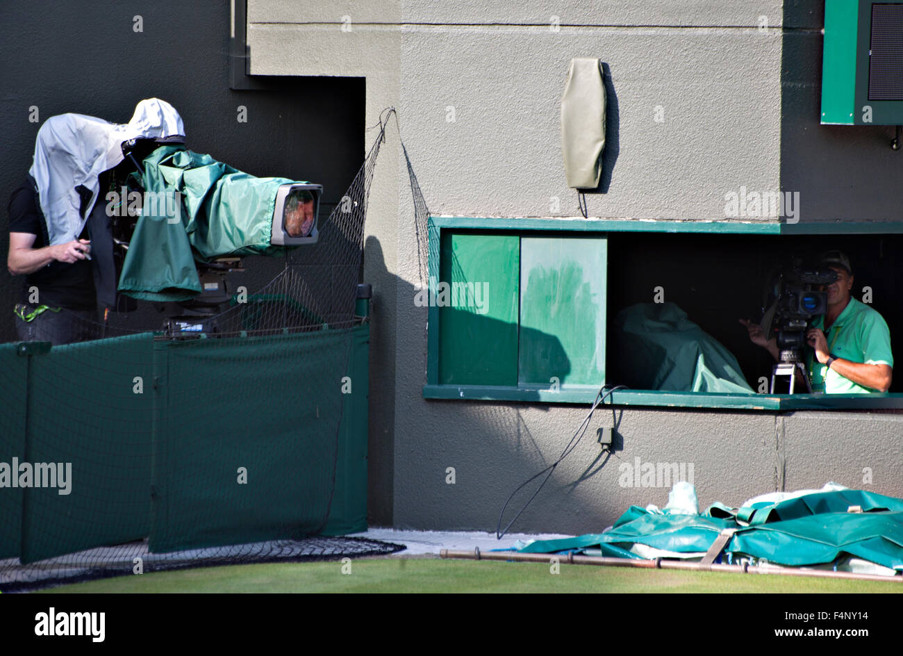 Telecamere laterali corte a Wimbledon Tennis BBC Foto Stock