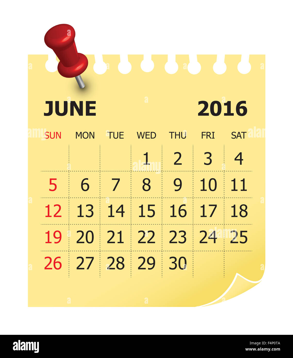 Semplice calendario per il mese di giugno 2016 Foto Stock