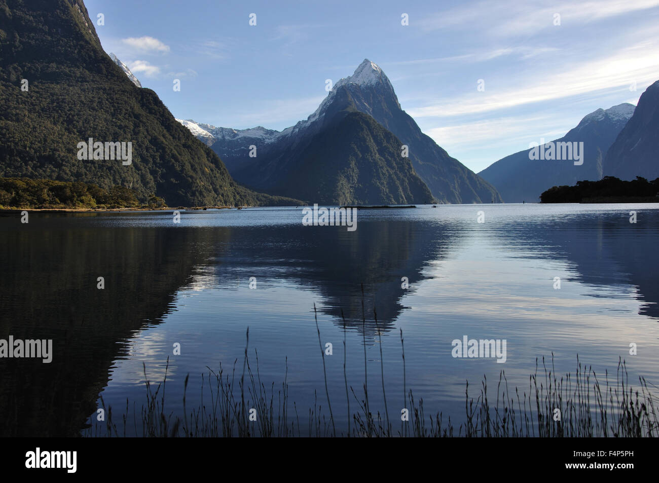 Mitre Peak, Milford Sound, Fiordland, Nuova Zelanda Foto Stock