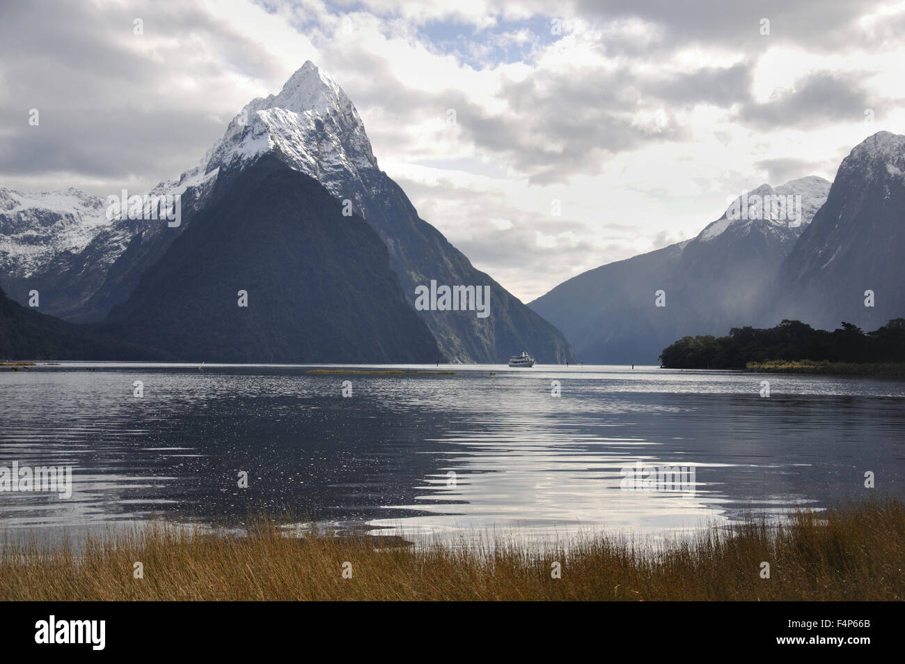 Mitre Peak, Milford Sound, Fiordland, Nuova Zelanda Foto Stock