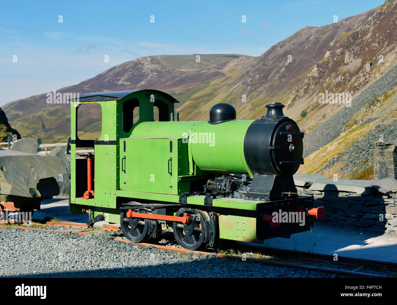 Baguley a scartamento ridotto locomotiva a vapore. Honister miniera di ardesia, Honister Pass, Parco Nazionale del Distretto dei Laghi, Cumbria, England, Regno Unito Foto Stock