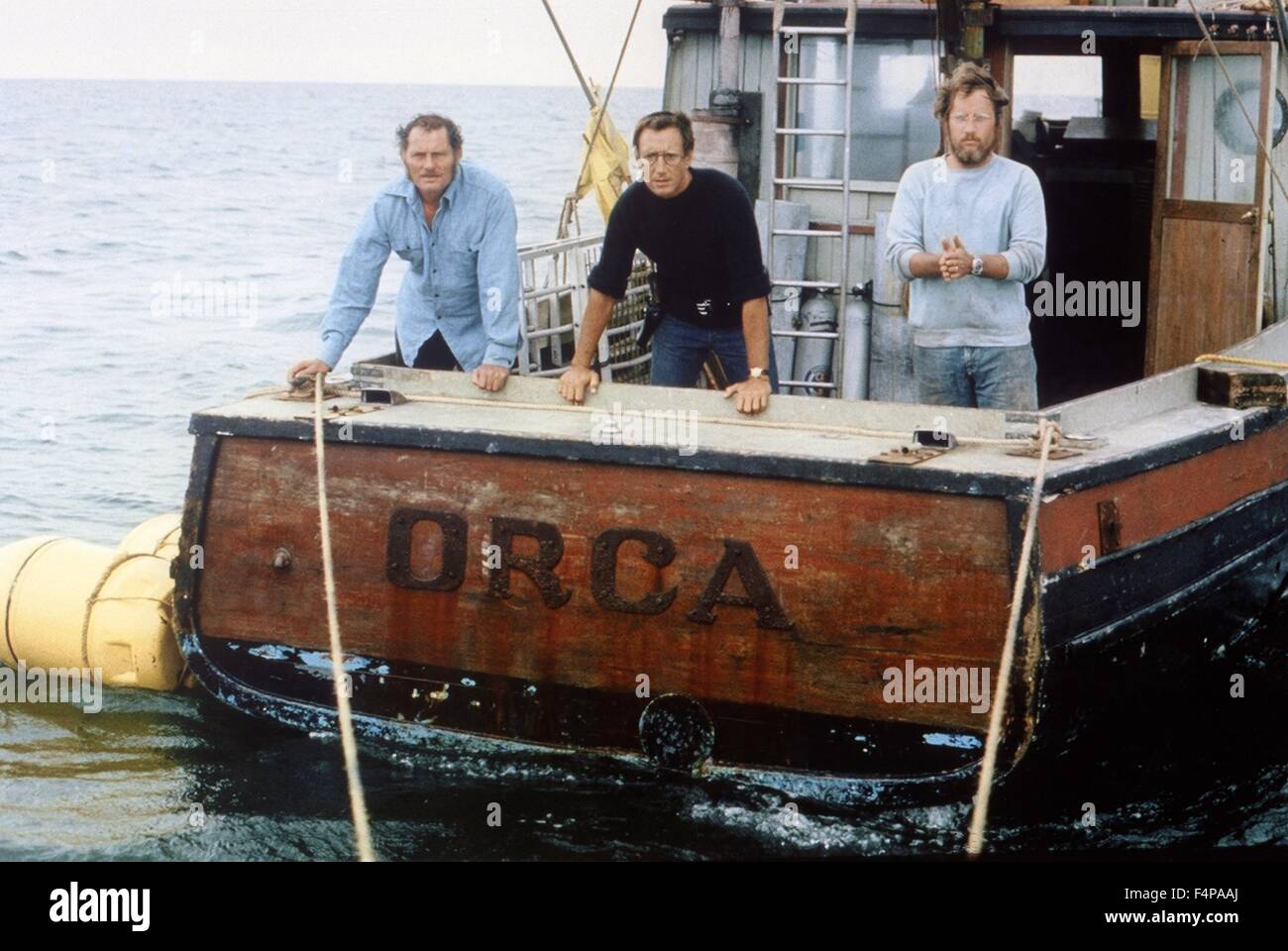 Robert Shaw Roy Scheider, Richard Dreyfuss / ganasce 1975 diretto da Steven Spielberg Foto Stock