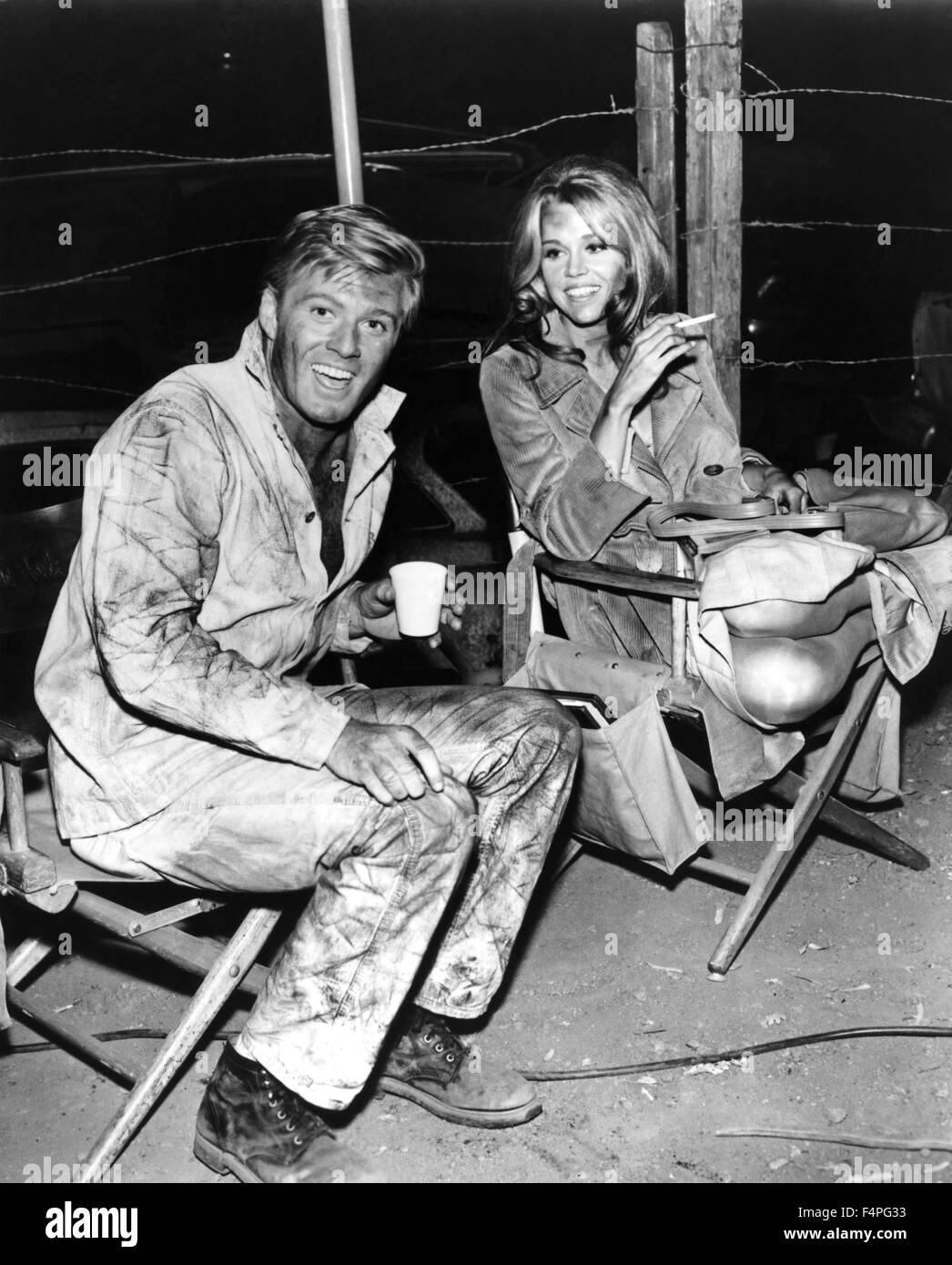 Sul set, Robert Redford e Jane Fonda / chase / 1966 regia di Arthur Penn Foto Stock