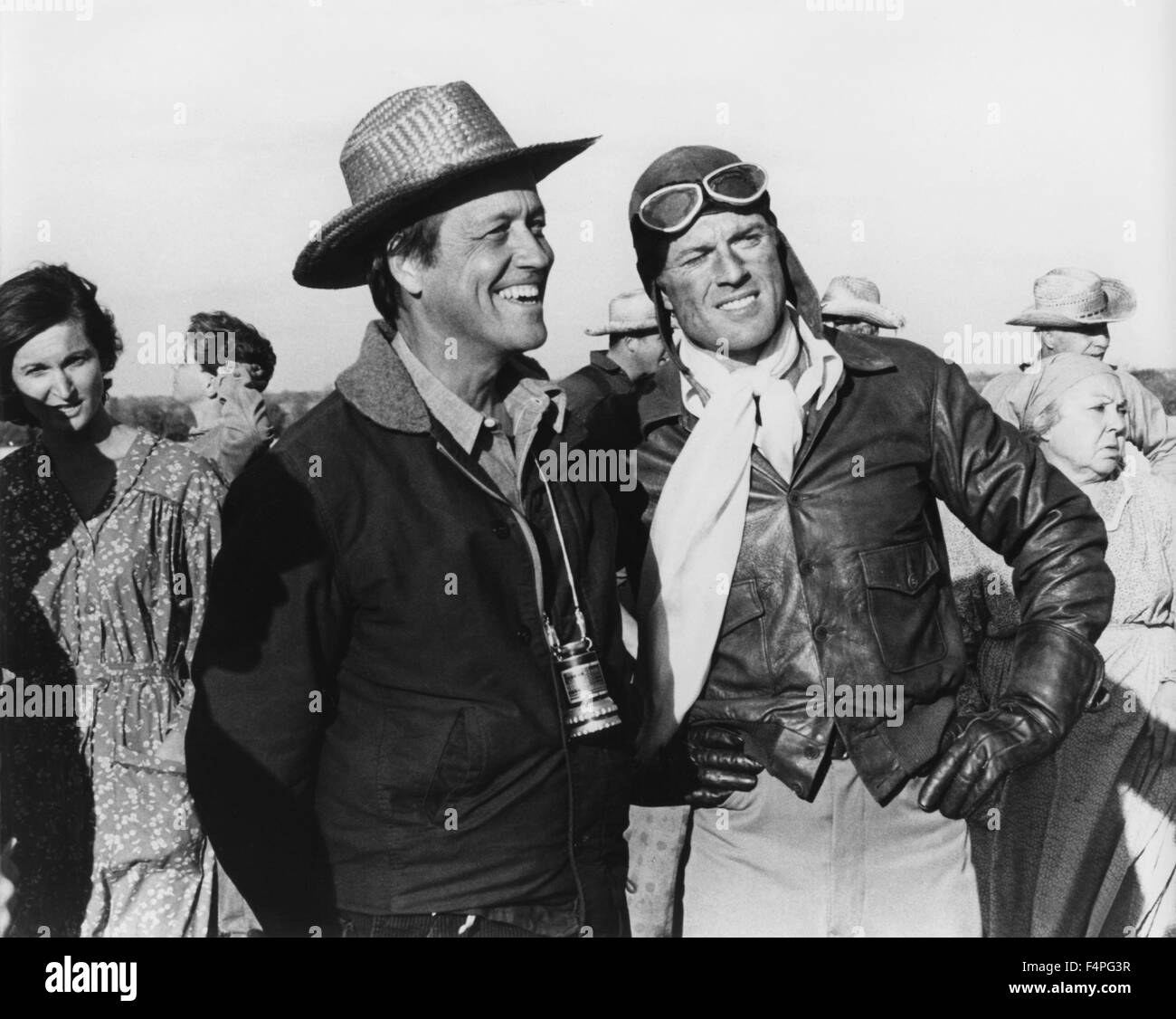 Sul set, George Roy Hill (direttore) con Robert Redford / il grande Waldo Pepper / 1975 diretto da George Roy Hill Foto Stock