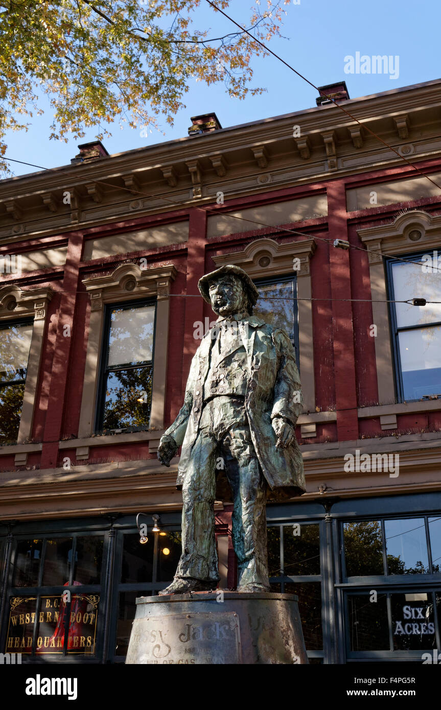 Il capitano John Jack gassosa Deighton statua in acero Square, Gastown, Vancouver, BC, Canada Foto Stock