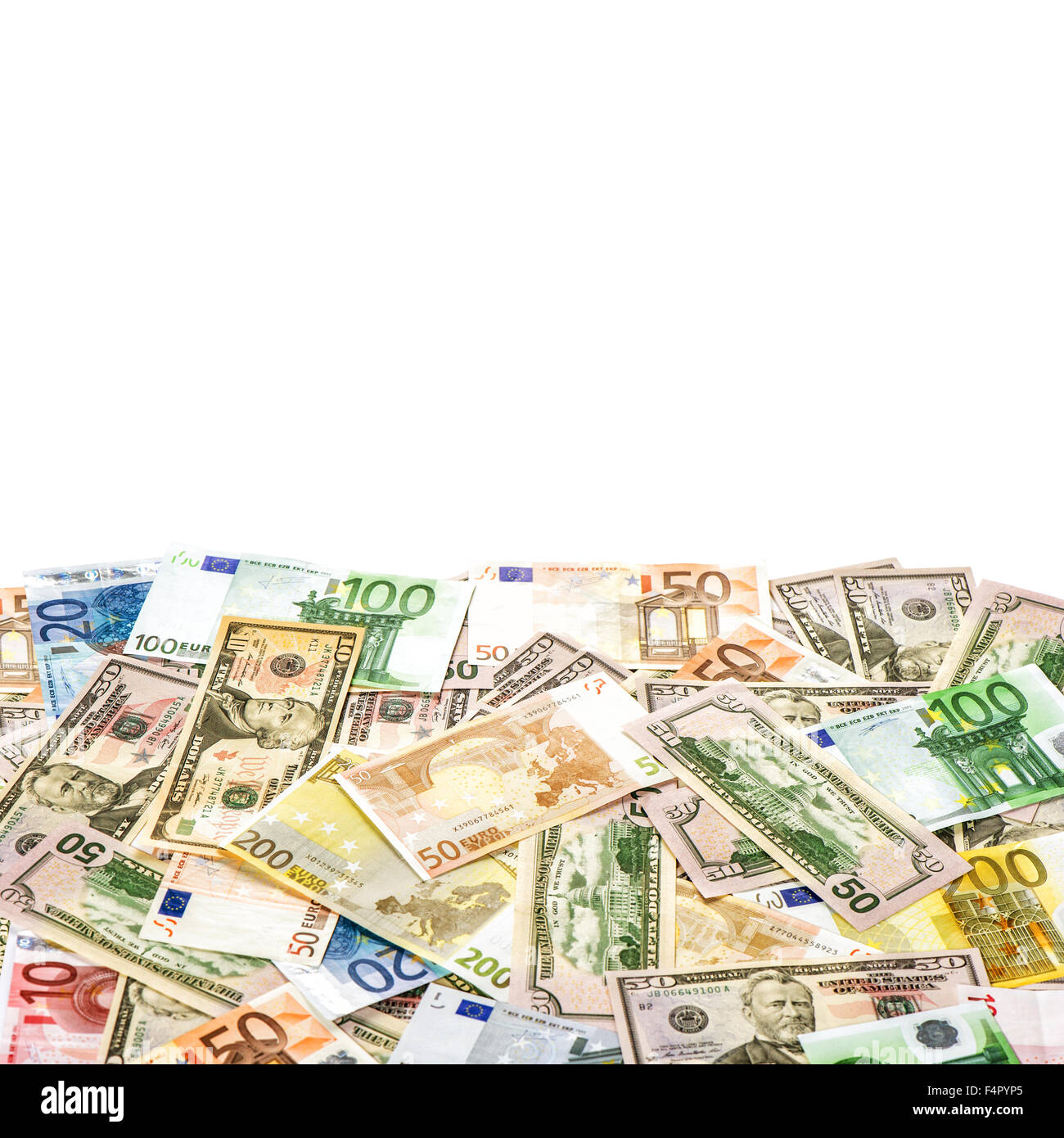 Dollari americani e di banconote in euro. Sfondo di denaro. Affari e finanza concept Foto Stock
