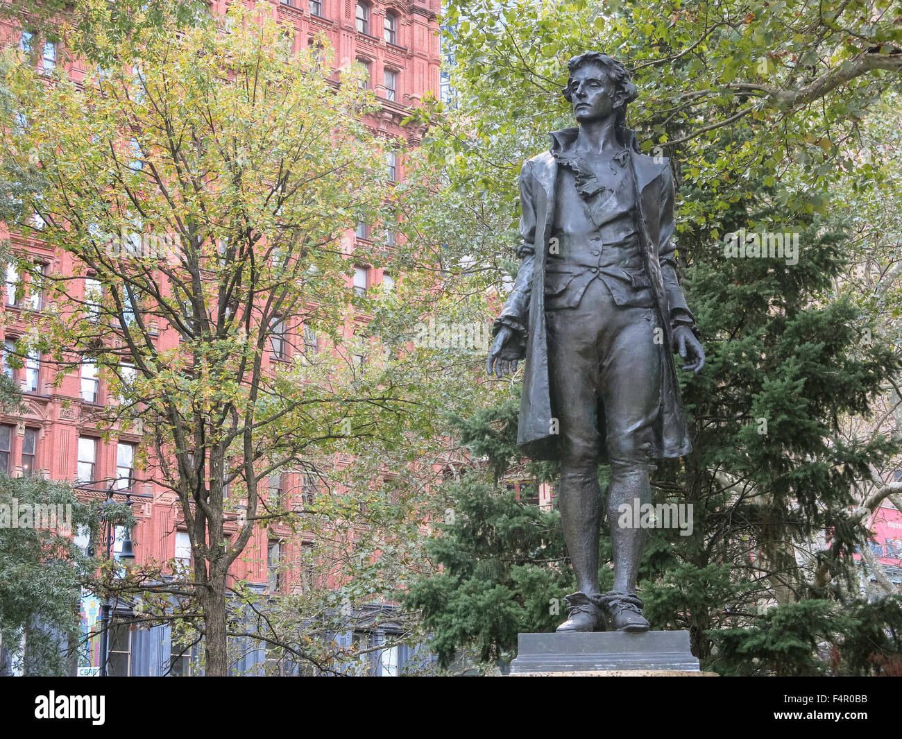 Nathan Hale Statua in City Hall Park, NYC Foto Stock