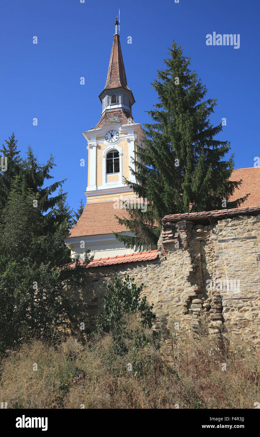 Chiesa fortificata di Crit, German-German croce, un villaggio in Transilvania, Romania Foto Stock