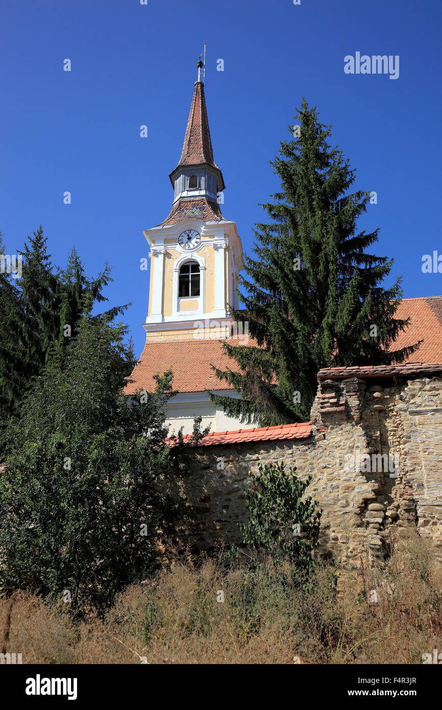 Chiesa fortificata di Crit, German-German croce, un villaggio in Transilvania, Romania Foto Stock