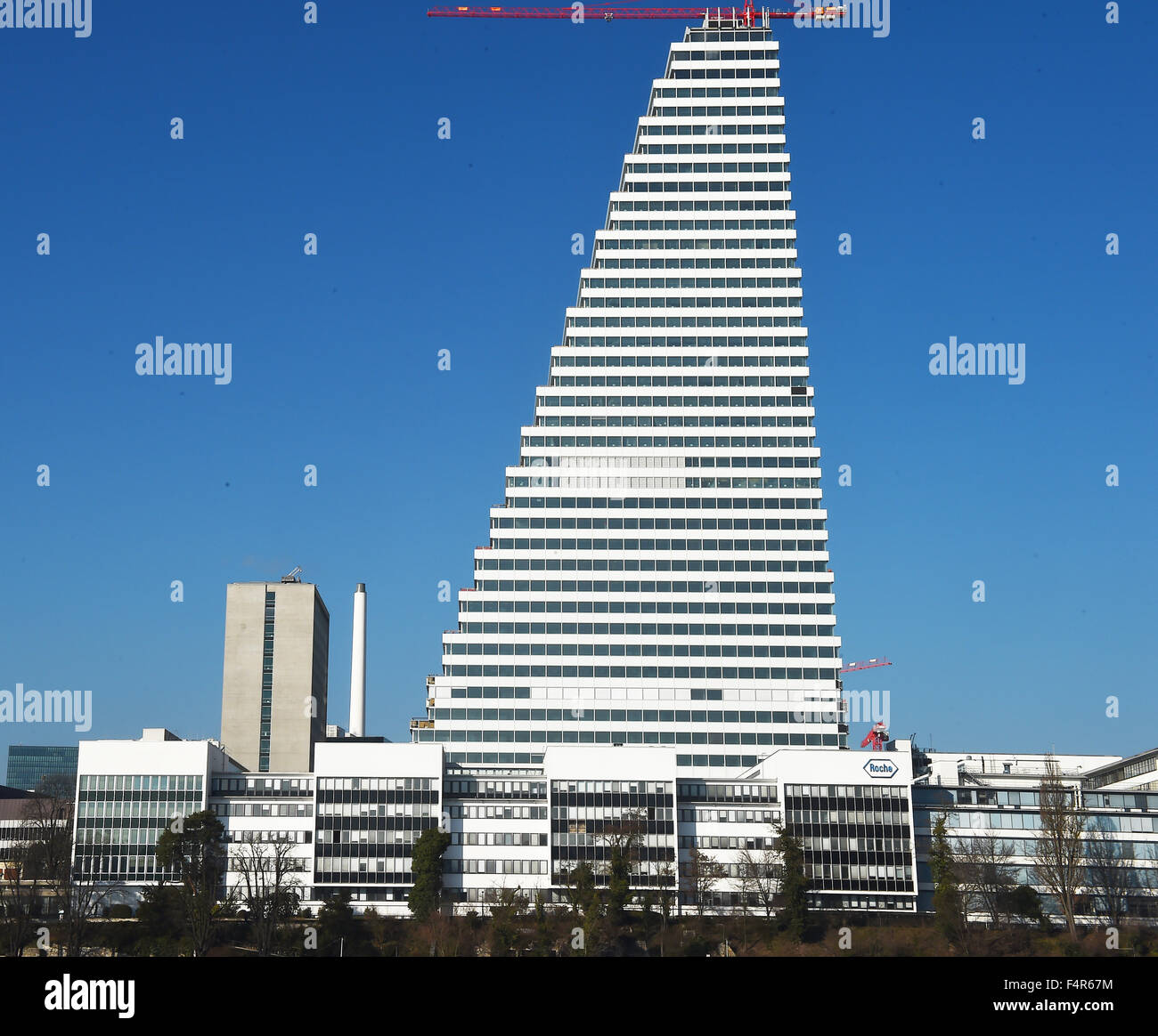 Basel, Svizzera, blocco di appartamenti ed alto edificio, Hoffmann La Roche, la costruzione di uffici, blocco, sito di costruzione Foto Stock