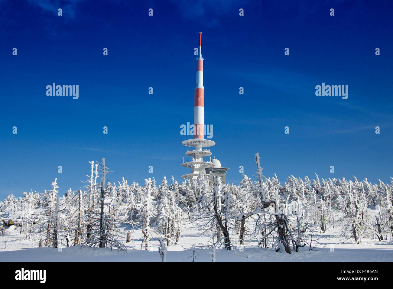 Brocken, Germania, Europa, torre della radio, summit, picco, Harz, Hochharz, scenario, parco nazionale Harz, natura, montante, Sassonia-Anhalt, Foto Stock