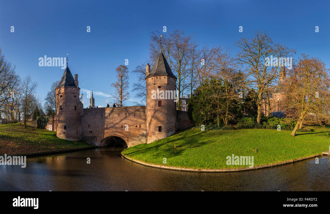Paesi Bassi, Olanda, Europa, villaggio, Campo, Prato, acqua, inverno, Monnickendam, gate, Amersfoort, Utrecht Foto Stock