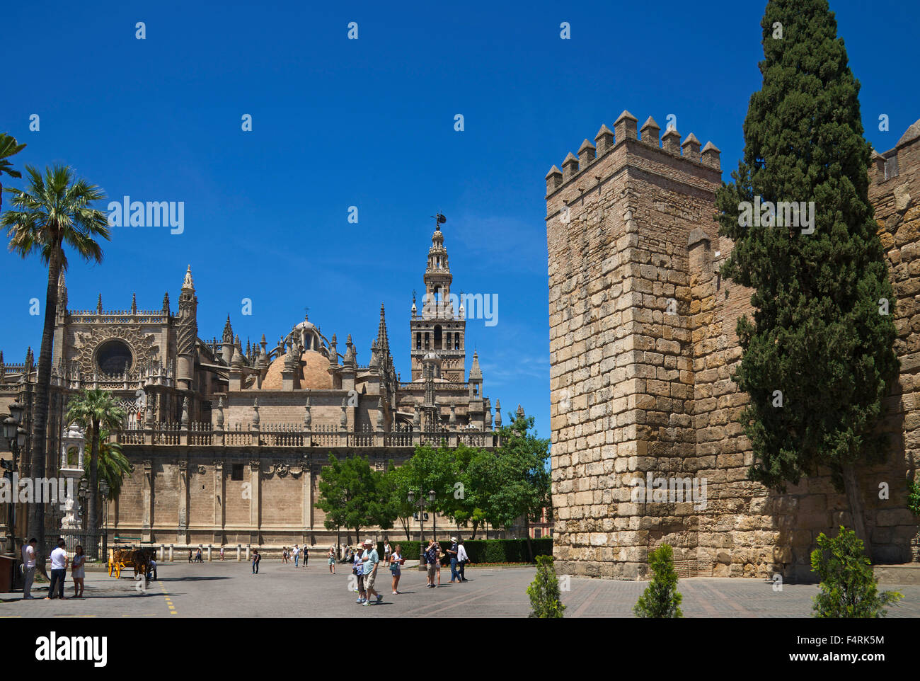 Andalusia, Spagna, Europa, Esterno, giorno, Siviglia, Alcázar, house, casa, un edificio di architettura, Barrio Santa Cruz, persone, pe Foto Stock