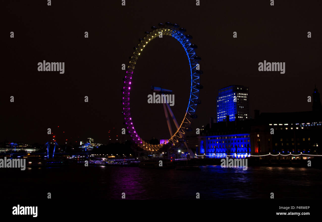 London Eye di notte Foto Stock
